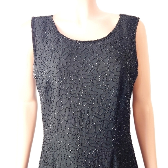Jmd- 70's Womens Black Polyester Sleeveless, Lined Mid Length Cocktail Dress. - Picture 2 of 12